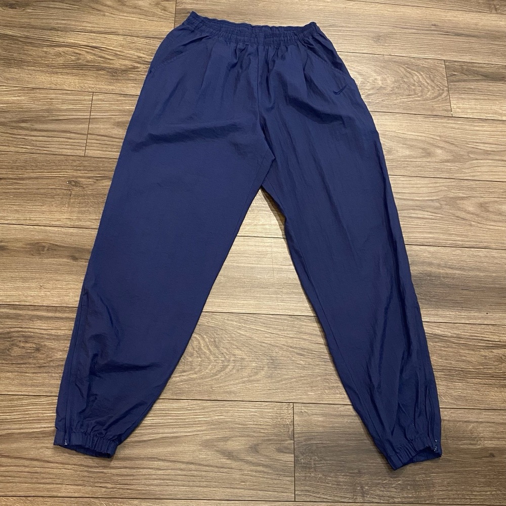 VTG Nike Track Pants Men M Blue Y2K 90s Drawstring Windbreakers Ankle Zip Tracks